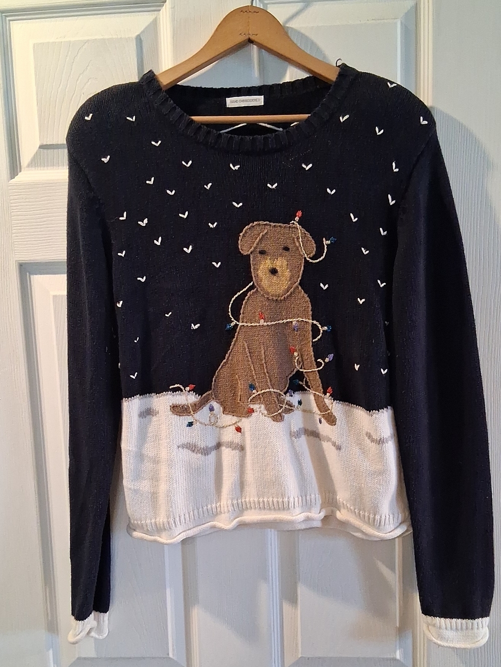 Christopher & Banks Navy Blue and White Dog Sweater with Lights
